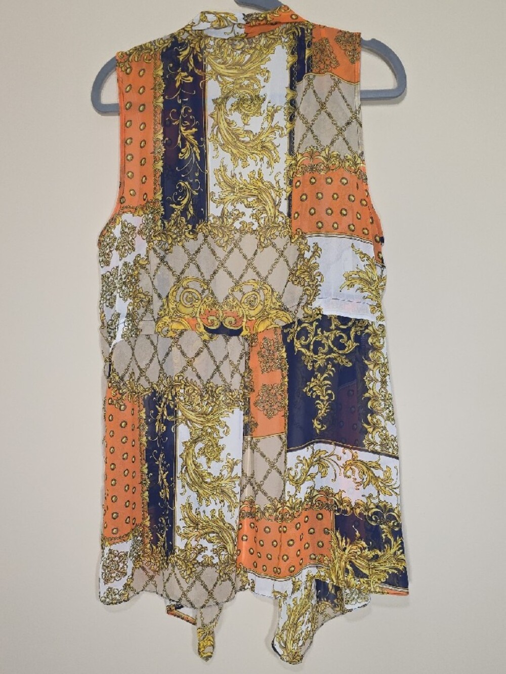 Susan Graver Size M Baroque Print Open Front Sleeveless Duster Vest - Picture 5 of 5